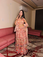 Lorenvalley Fashion Peach Organza with Floral Print Design Lehenga Choli with Dupatta | Grocsy