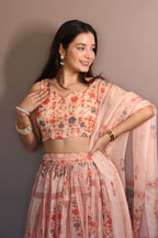 Lorenvalley Fashion Peach Organza with Floral Print Design Lehenga Choli with Dupatta | Grocsy