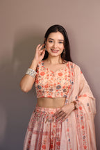 Lorenvalley Fashion Peach Organza with Floral Print Design Lehenga Choli with Dupatta | Grocsy
