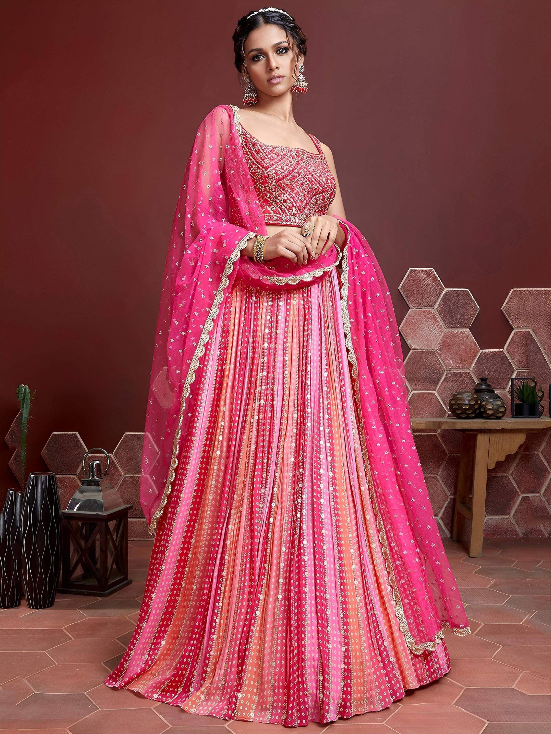 Tulsi Art Admire Pink Chinon Mirror With Embroidery Designer Lehenga Choli | Grocsy