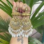 Tehzeeb Creations Traditional Gold-Polished White Kundan Pearl Drop Chandbali Earring For Women/Girls | Grocsy