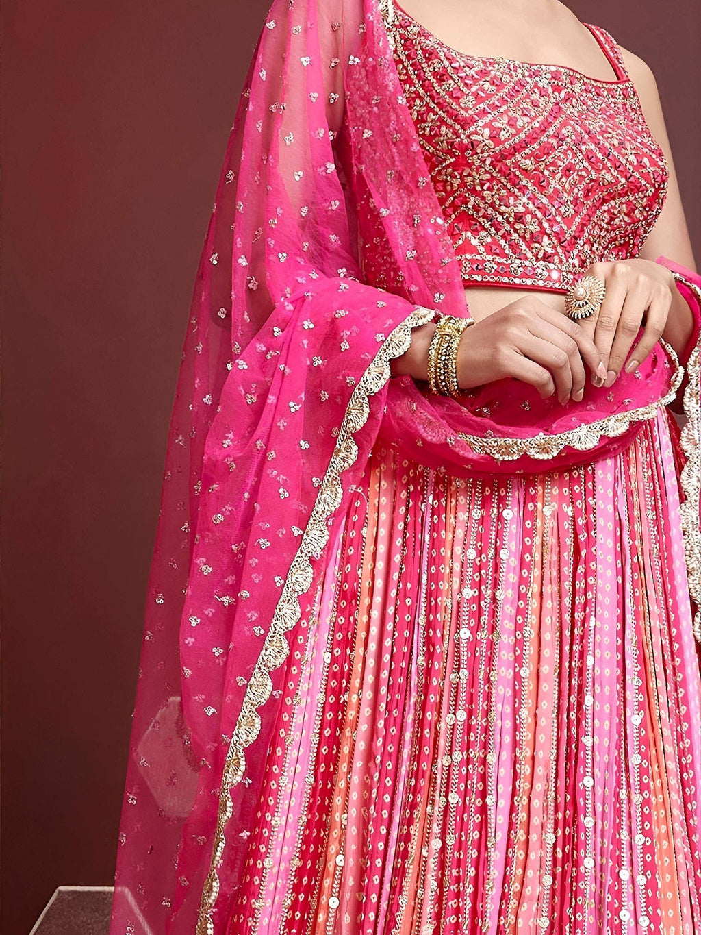 Tulsi Art Admire Pink Chinon Mirror With Embroidery Designer Lehenga Choli | Grocsy
