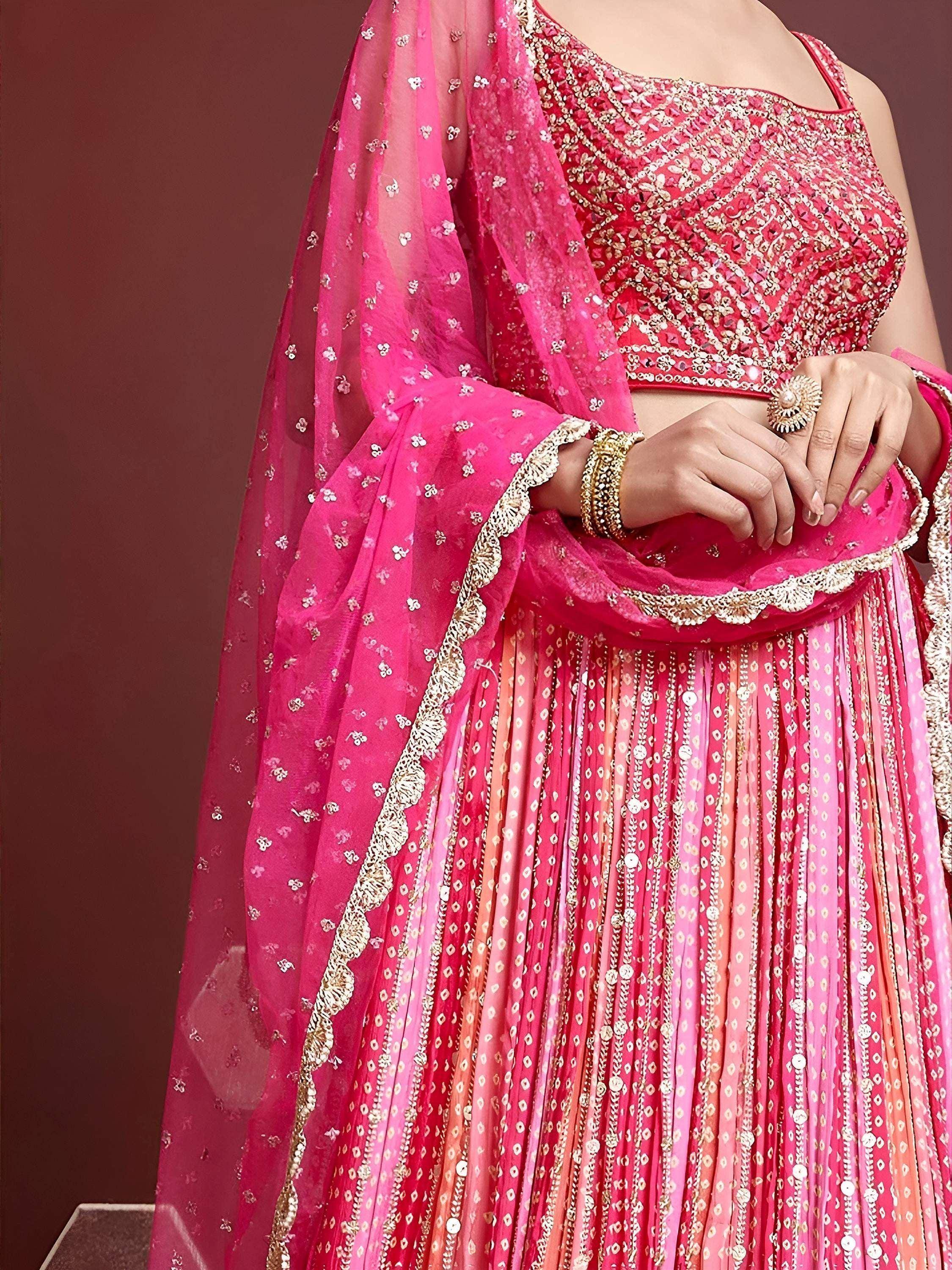 Tulsi Art Admire Pink Chinon Mirror With Embroidery Designer Lehenga Choli | Grocsy