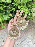 Tehzeeb Creations Traditional Gold-Polished White Kundan Pearl Drop Chandbali Earring For Women/Girls | Grocsy