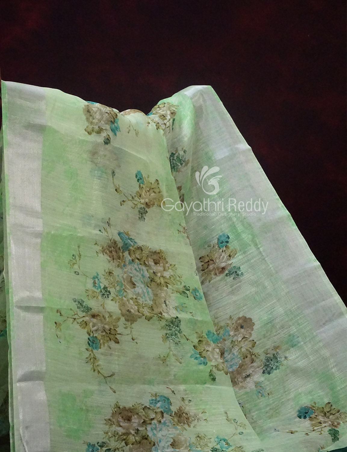 Shades of Apple Green with Floral Design Semi Chanderi Saree By Gayathri Reddy Designer Studio | Grocsy