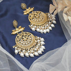 Tehzeeb Creations Traditional Gold-Polished White Kundan Pearl Drop Chandbali Earring For Women/Girls | Grocsy