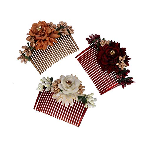 Accessher Multicolor Floral Hair Combs for Women | Decorative Acrylic Hair Accessories with Artificial Flowers | Perfect for Weddings Parties & Traditional Looks | Pack of 3 | Grocsy