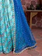 Tulsi Art Lovely Sky Blue Chinon Digital Print Mirror Party Wear Lehenga | Grocsy