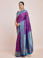 Monjolika Fashion Exquisite Designs With This Purple Banarasi Satin Silk Saree | Grocsy