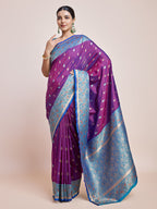 Monjolika Fashion Exquisite Designs With This Purple Banarasi Satin Silk Saree | Grocsy