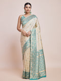 Monjolika Fashion Exquisite Designs With This Cream Banarasi Satin Silk Saree | Grocsy
