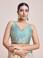 Monjolika Fashion Exquisite Designs With This Cream Banarasi Satin Silk Saree | Grocsy