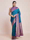 Monjolika Fashion Exquisite Designs With This Teal Banarasi Satin Silk Saree | Grocsy
