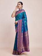 Monjolika Fashion Exquisite Designs With This Teal Banarasi Satin Silk Saree | Grocsy