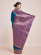 Monjolika Fashion Exquisite Designs With This Teal Banarasi Satin Silk Saree | Grocsy