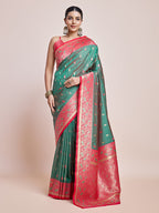 Monjolika Fashion Exquisite Designs With This Green Banarasi Satin Silk Saree | Grocsy