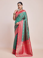 Monjolika Fashion Exquisite Designs With This Green Banarasi Satin Silk Saree | Grocsy