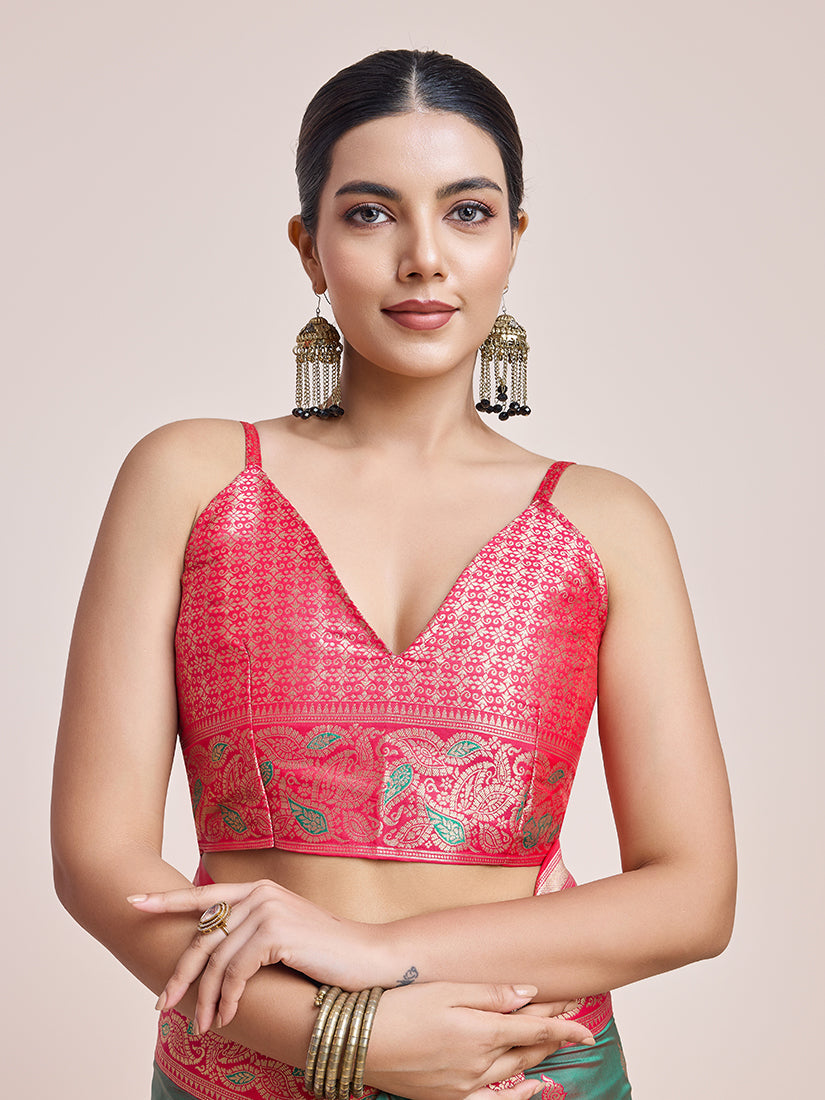 Monjolika Fashion Exquisite Designs With This Green Banarasi Satin Silk Saree | Grocsy