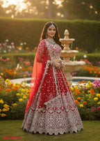 Anaita Red Net Lehenga Choli With Embroidery & Dori Sequence Work | Grocsy