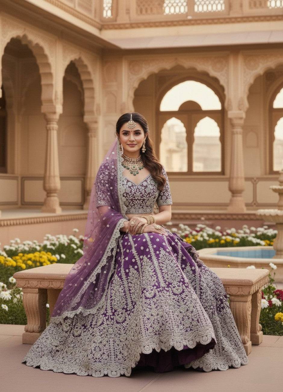 Anaita Lavender Net Lehenga Choli With Embroidery & Dori Sequence Work | Grocsy
