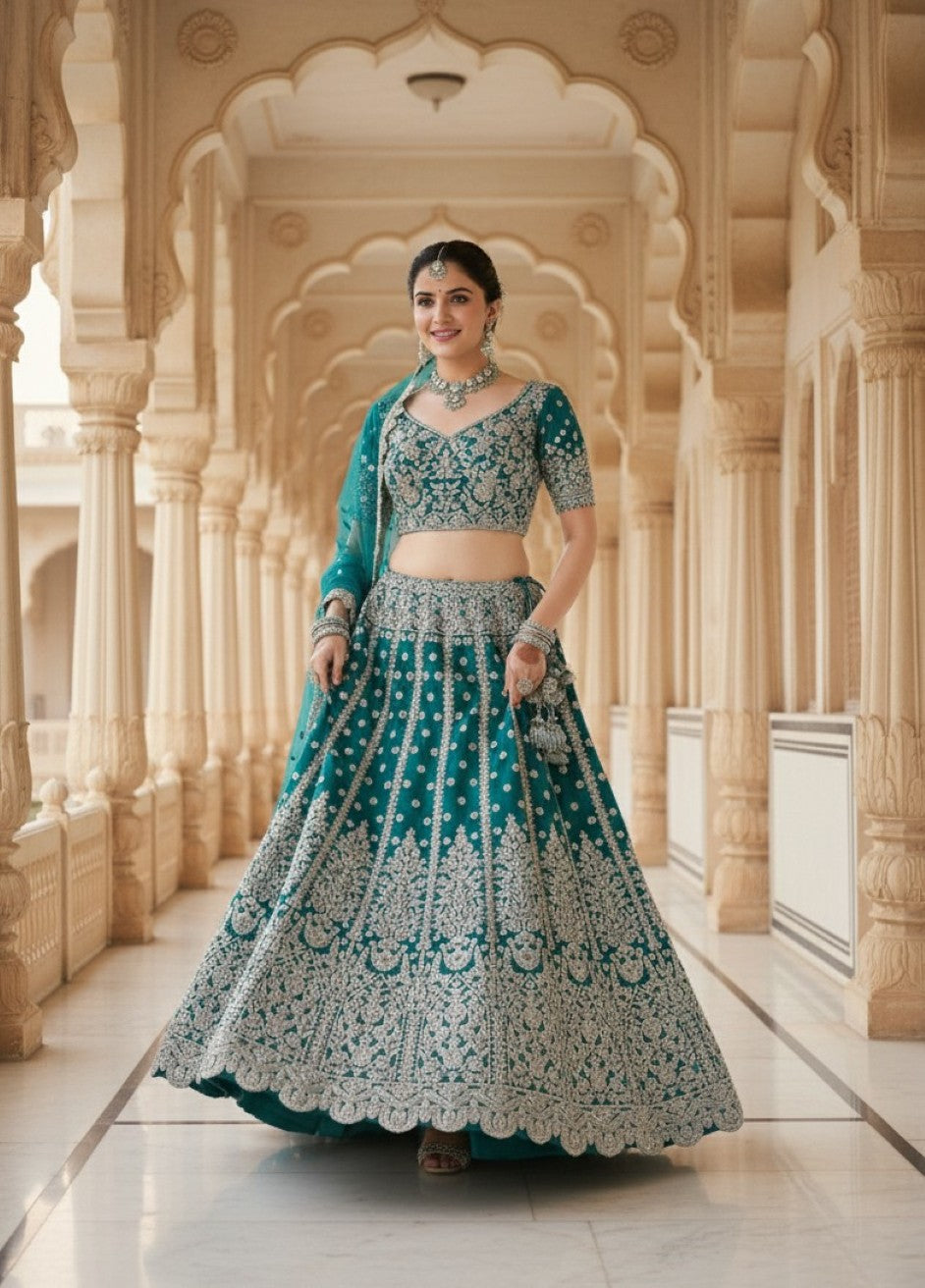 Anaita Blue Net Lehenga Choli With Embroidery & Dori Sequence Work | Grocsy