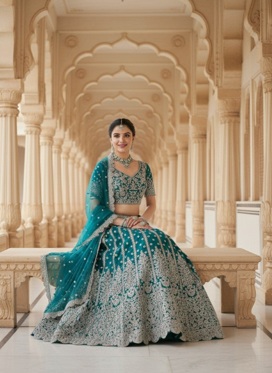 Anaita Blue Net Lehenga Choli With Embroidery & Dori Sequence Work | Grocsy