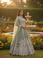 Anaita Green Net Lehenga Choli With Embroidery & Dori Sequence Work | Grocsy