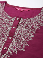 Sztori Plus Size Yoke Design Regular Sequinned Chanderi Silk Kurta & Trousers With Dupatta | Grocsy