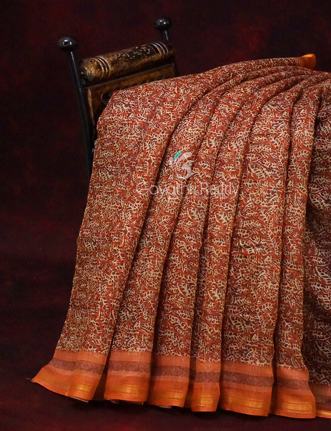 Orange and Rust Printed Semi Chanderi Saree By Gayathri Reddy Designer Studio | Grocsy