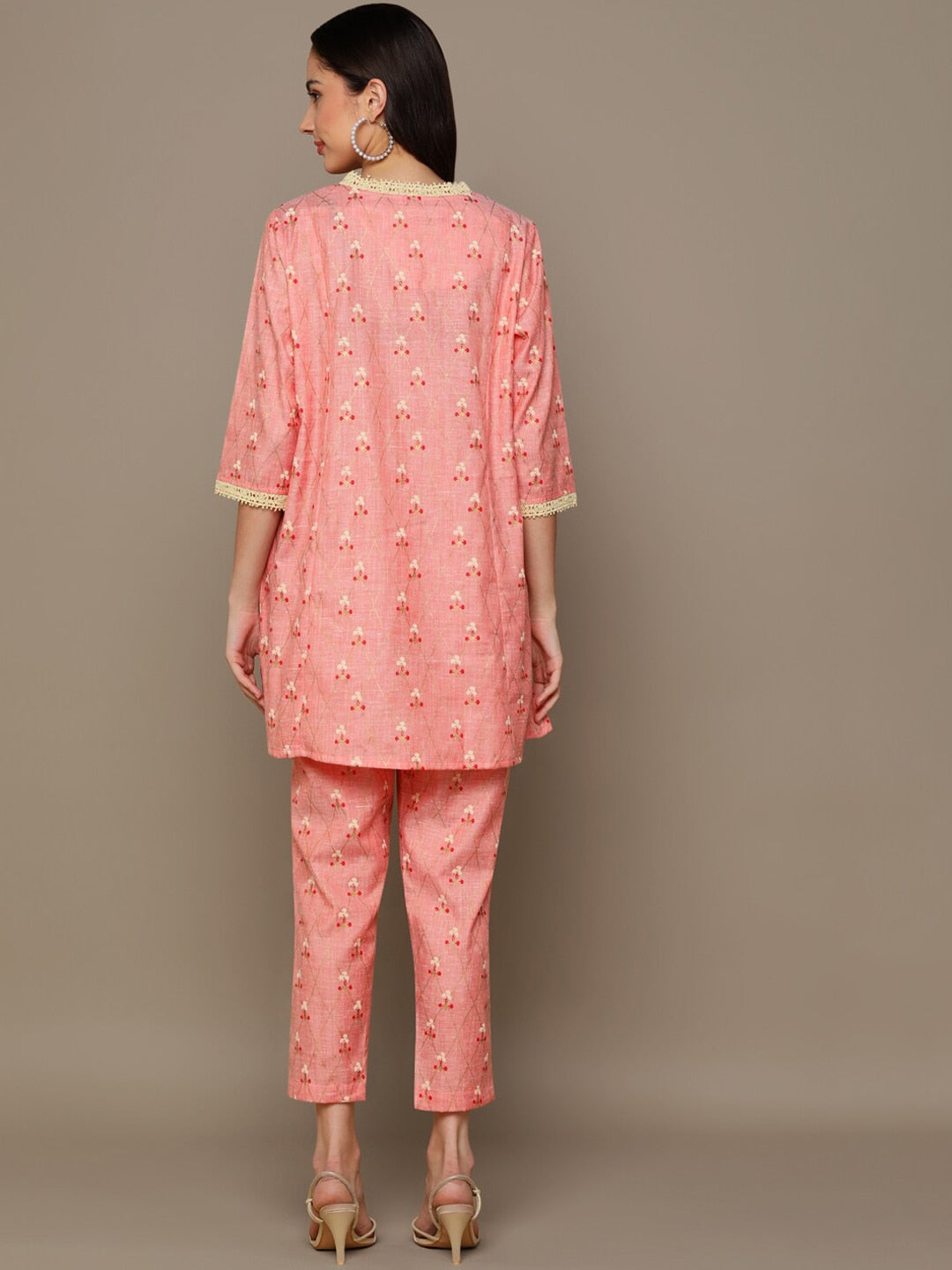 HERE&NOW Orange Floral Printed A-Line Kurta Set | Grocsy