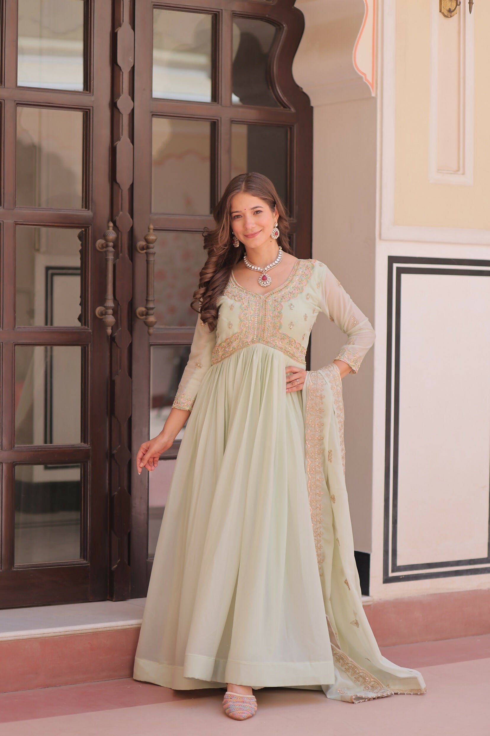 Joban Fashion Pista Georgette Sequence Embroidery Work Kurta Set | Grocsy