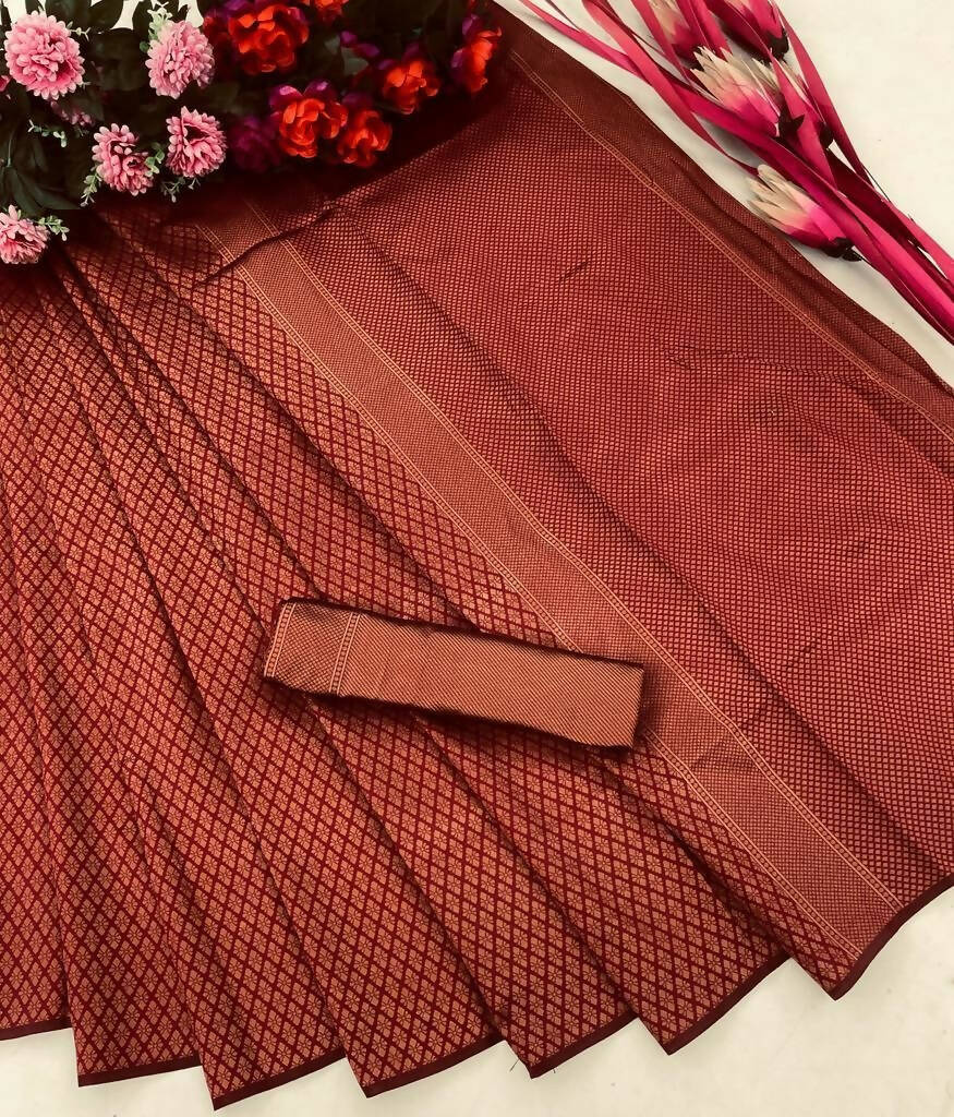 DEIANA'S Beautiful Designer Golden zari Soft Lichi Silk Saree - Brown | Grocsy