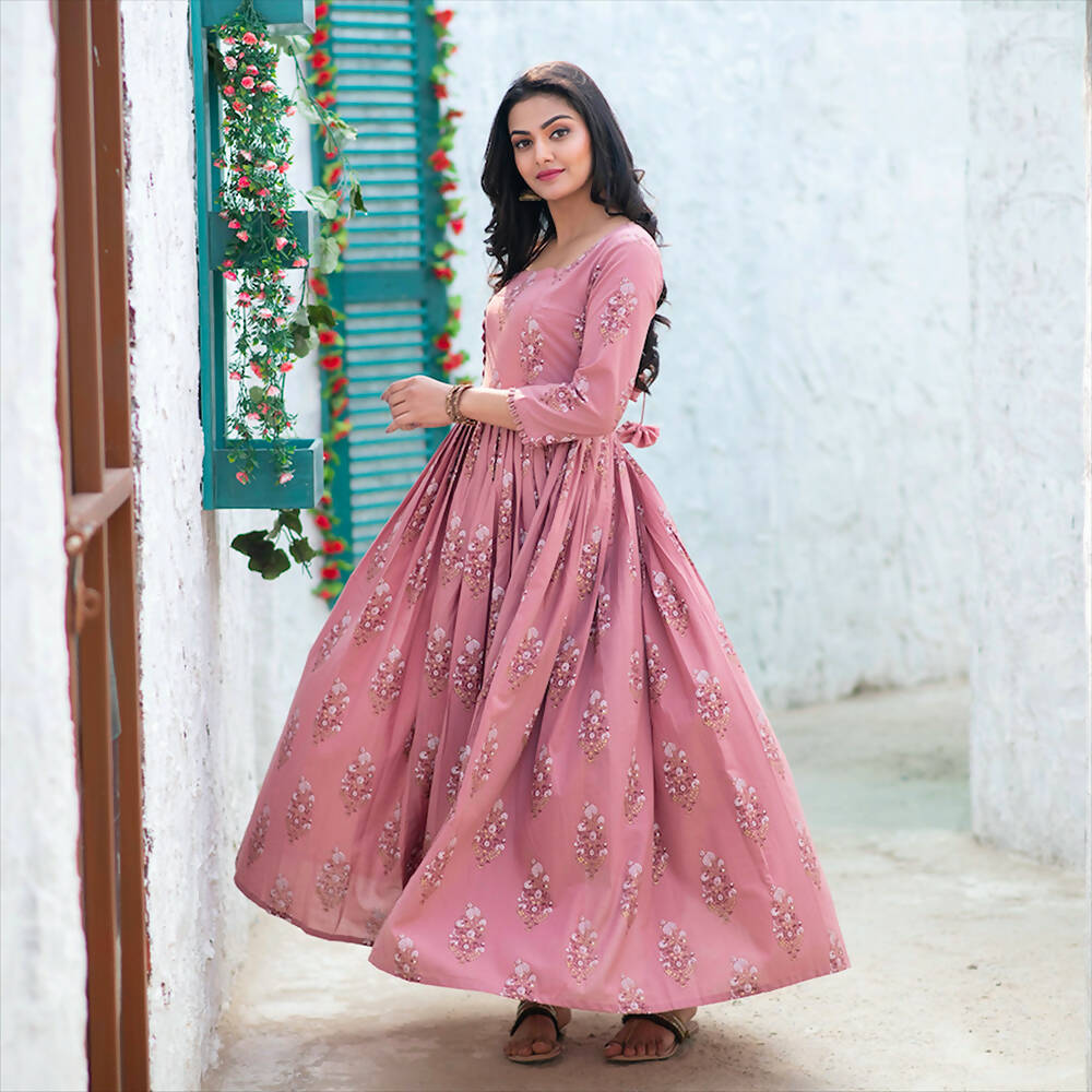 Partywear Designer Digital Printed Gajri Pure Maslin Gown - Anbazaar | Grocsy