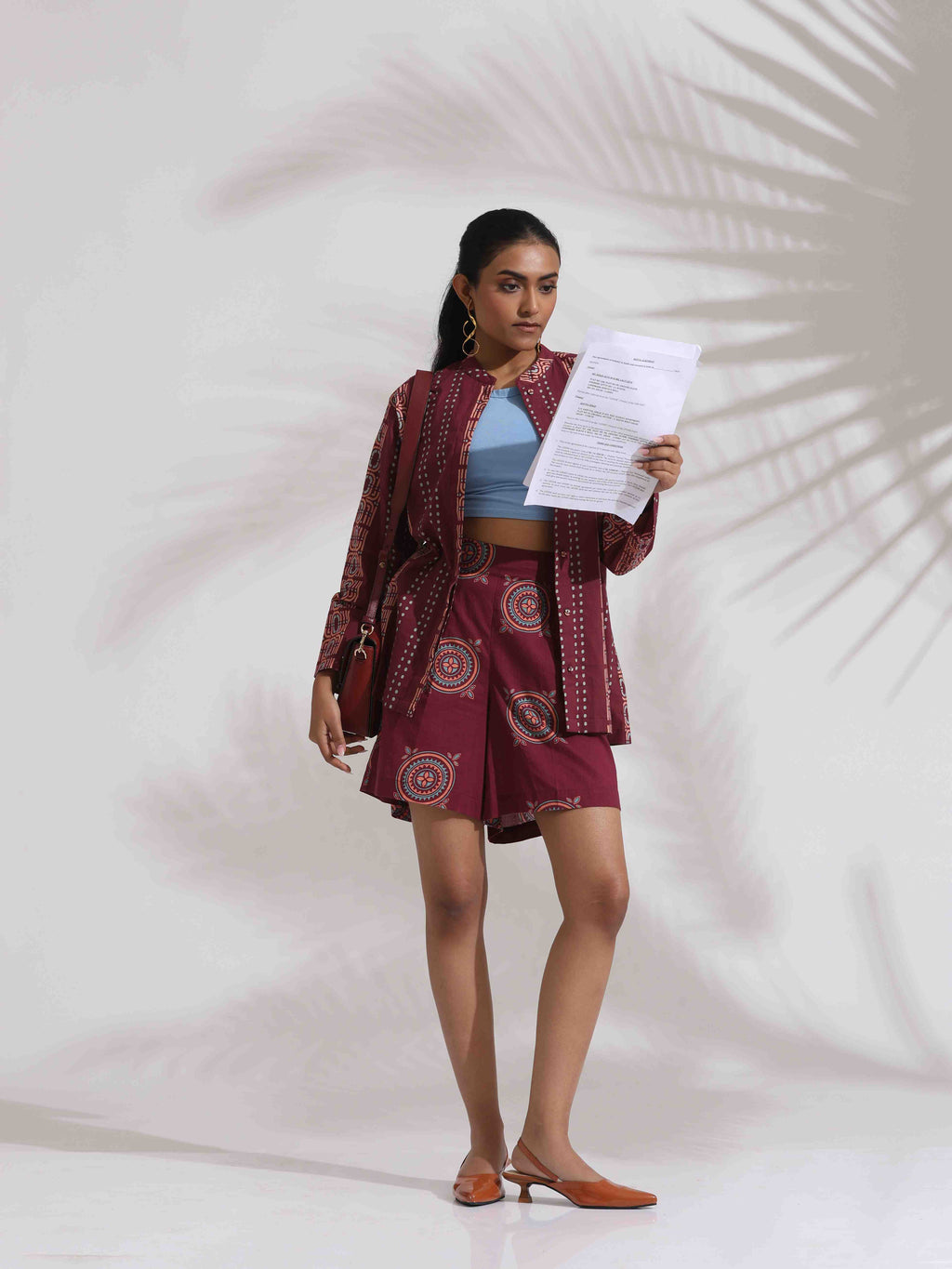 trueBrowns Purple Cotton Print Short Co-ord Set | Grocsy