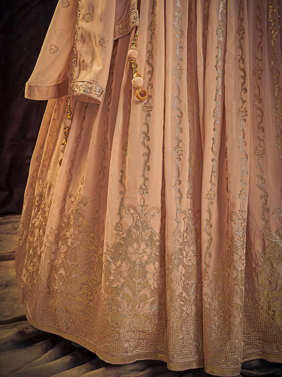 Myra Peach Real Georgette Designer Gown Style Suit | Grocsy