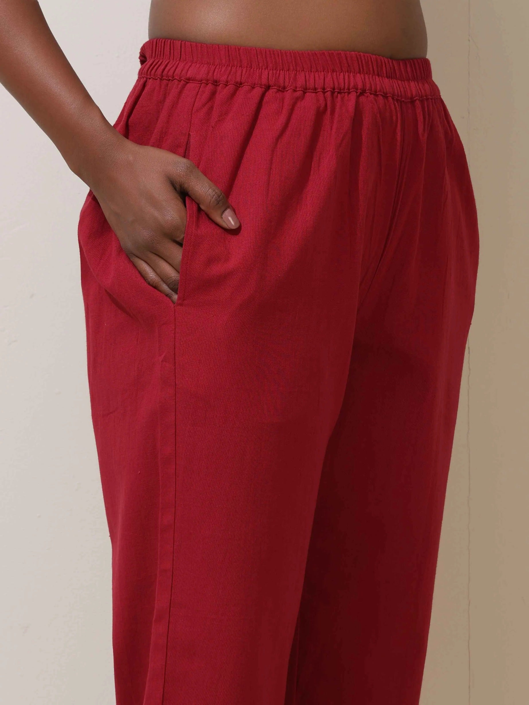 trueBrowns Maroon Cotton Linen Co-Ord Set | Grocsy