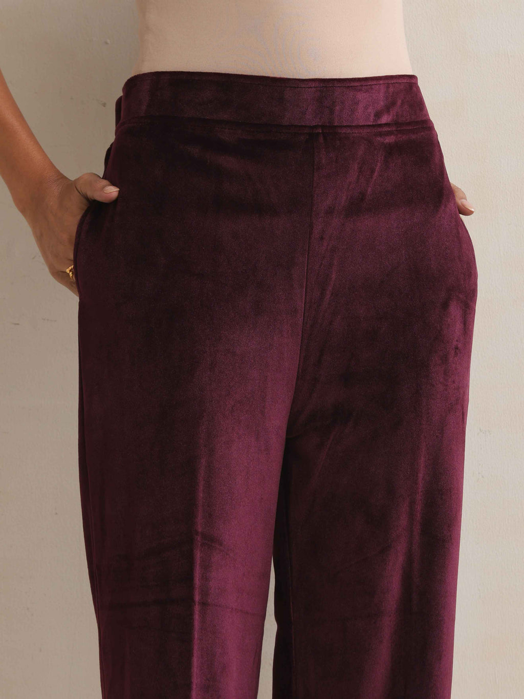 trueBrowns Purple Velvet Geometric Embroidered Kurta Pant Dupatta Set | Grocsy