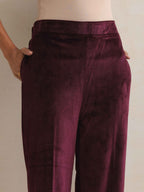 trueBrowns Purple Velvet Geometric Embroidered Kurta Pant Dupatta Set | Grocsy