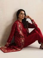 trueBrowns Red Kashmiri Woollen Jacket 3pc Set | Grocsy
