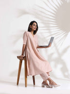 trueBrowns Light Pink Slub Kurta Set | Grocsy