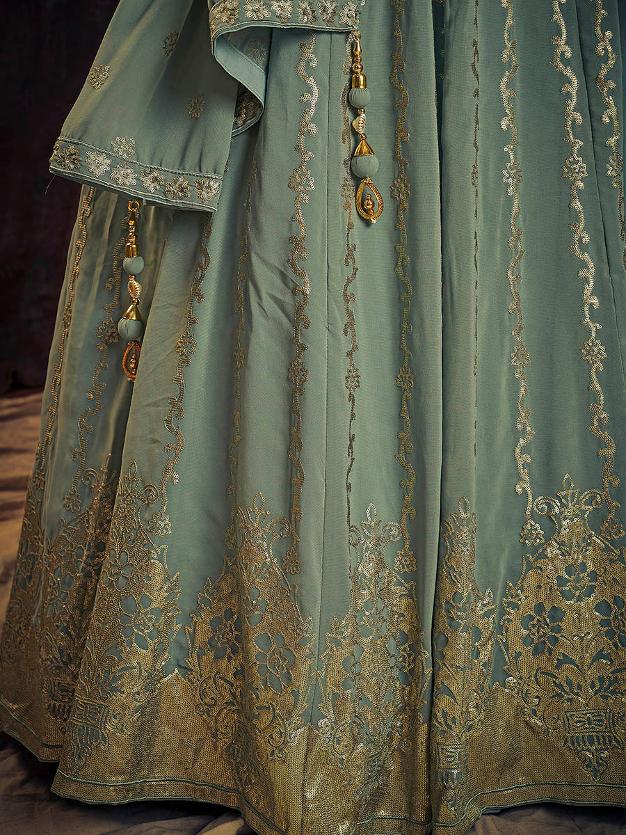 Myra Olive Real Georgette Designer Gown Style Suit | Grocsy