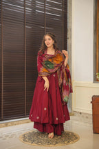 Yash Enterprise Maroon Maslin Cotton Party Wear Suit Set | Grocsy