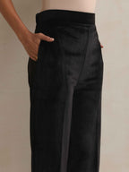 trueBrowns Black Velvet Geometric Embroidered Kurta Pant Dupatta Set | Grocsy