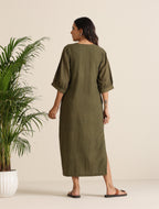 trueBrowns Olive Cotton Embroidered Dress | Grocsy