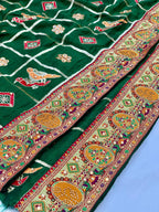 Lorenvalley Fashion Premium Green Vichitra Silk Embroidery and Diamond work Both Side Saree | Grocsy