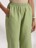 trueBrowns Green Slub Kurta Set | Grocsy