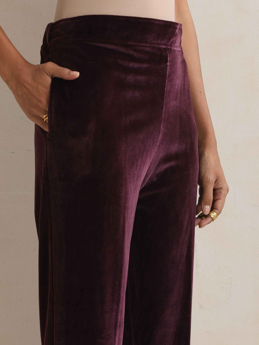 trueBrowns Purple Velvet Embroidered Kurta Pant Dupatta Set | Grocsy