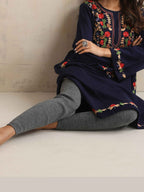 trueBrowns Blue Kashmiri Embroidered Woollen Phiran Kurta | Grocsy