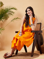InWeave Women's Tangy Orange Short Kurta Palazzo Set | Grocsy