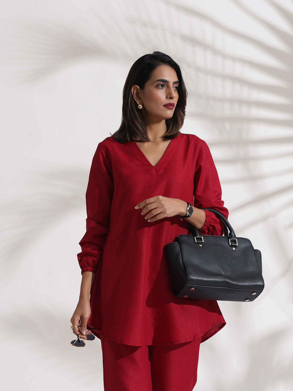 trueBrowns Maroon Slub Co-ord Set | Grocsy